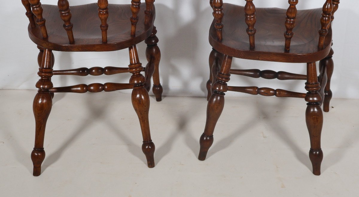 Pair Of English Windsor Style Armchairs Victorian Era-photo-4