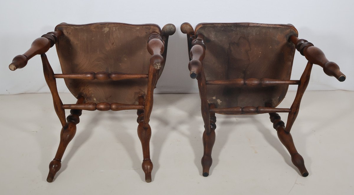 Pair Of English Windsor Style Armchairs Victorian Era-photo-5