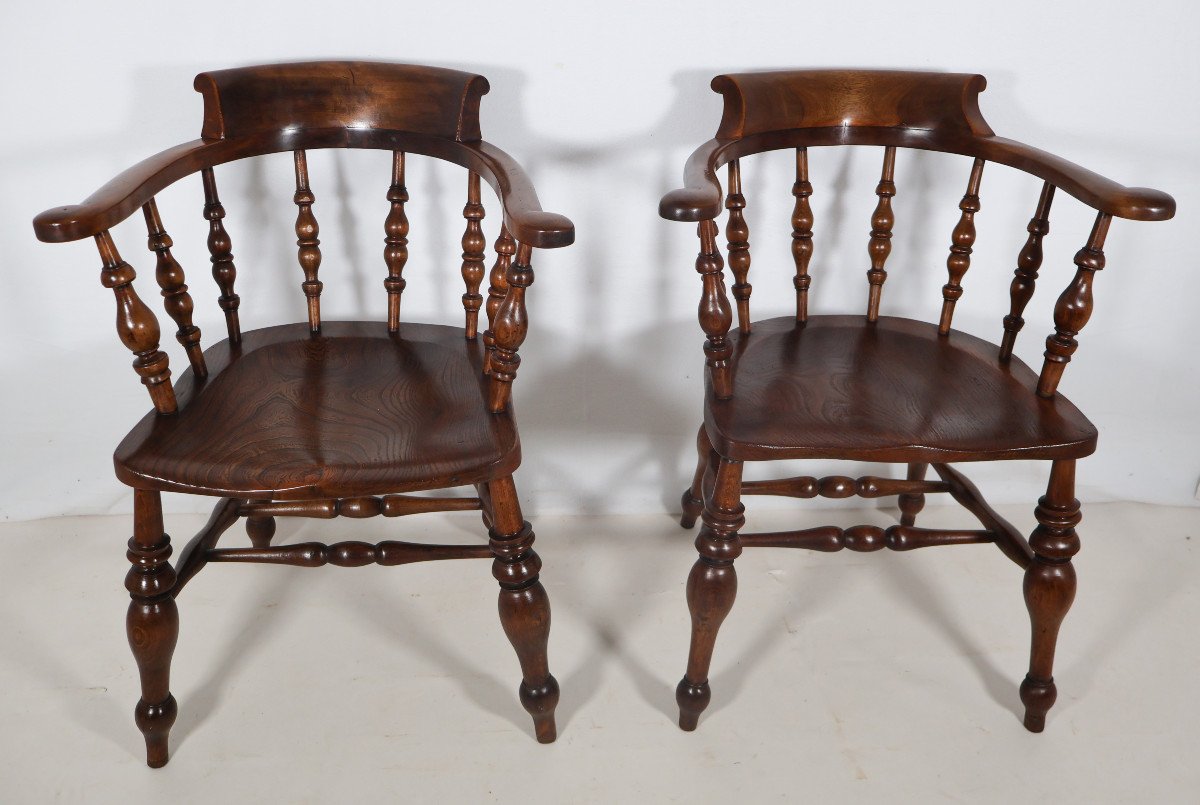 Pair Of English Windsor Style Armchairs Victorian Era