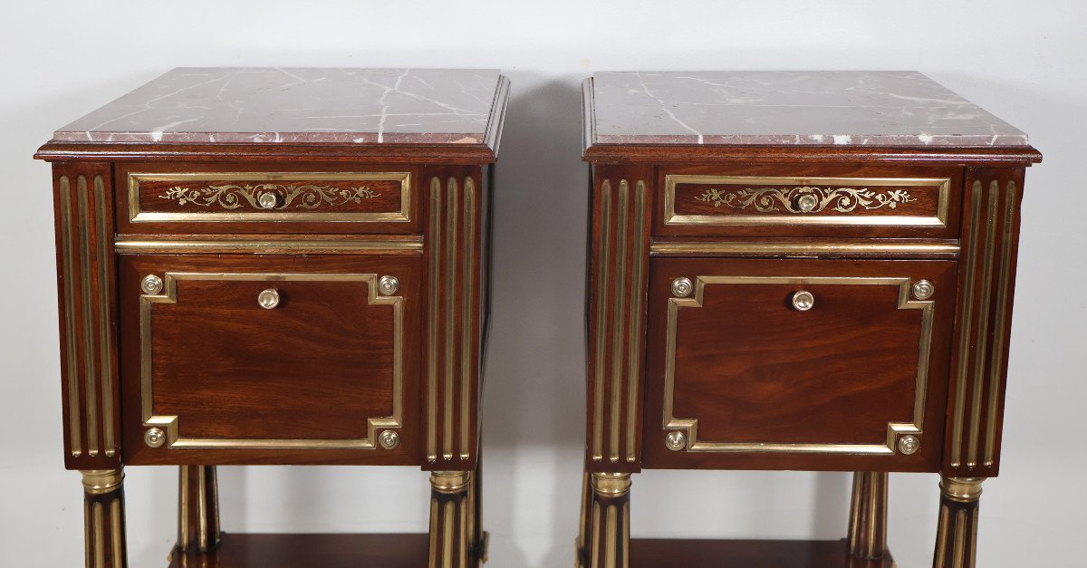  Pair Of Louis XVI Style Bedside Tables, Late 19th Century-photo-2