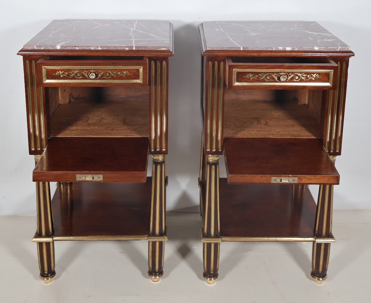  Pair Of Louis XVI Style Bedside Tables, Late 19th Century-photo-4