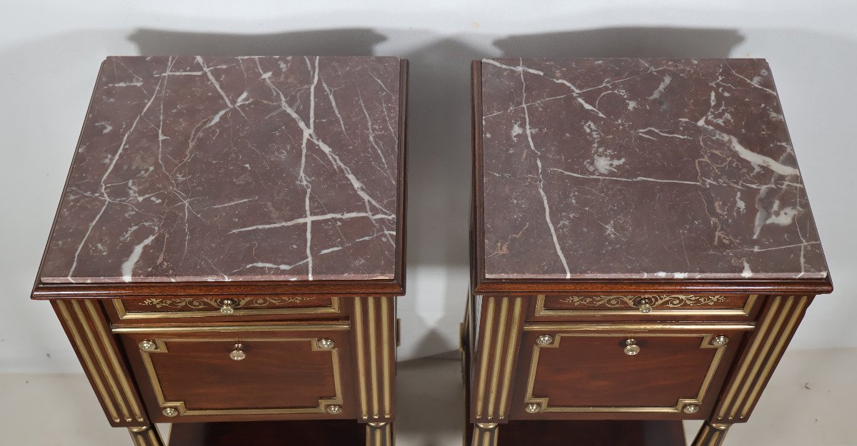  Pair Of Louis XVI Style Bedside Tables, Late 19th Century-photo-4