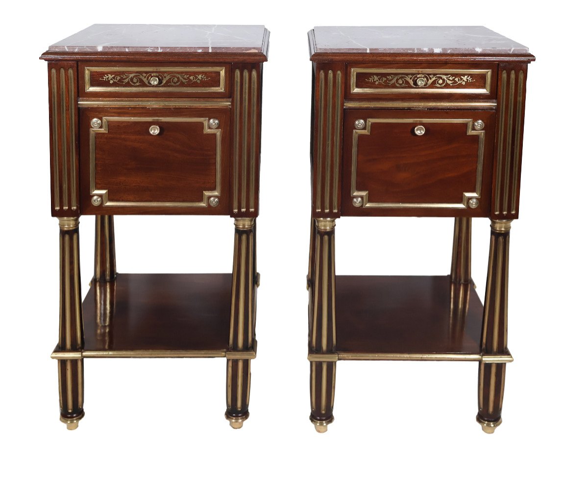  Pair Of Louis XVI Style Bedside Tables, Late 19th Century