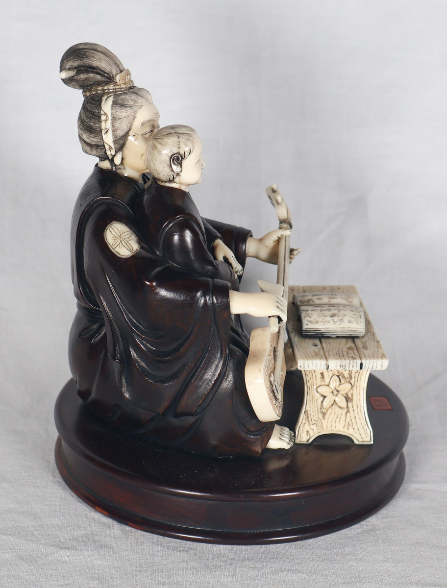 Okimono In Wood And Ivory, Meiji Period Japan-photo-3