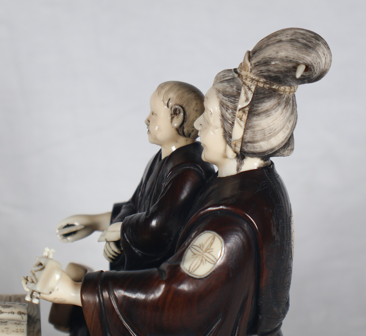 Okimono In Wood And Ivory, Meiji Period Japan-photo-4