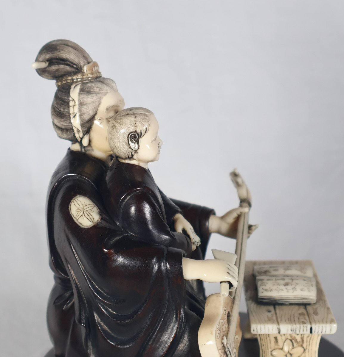 Okimono In Wood And Ivory, Meiji Period Japan-photo-5