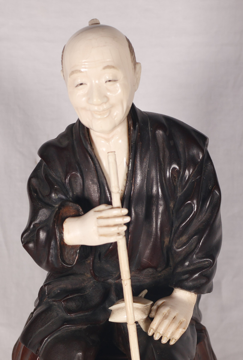 Okimono In Bronze, Wood And Ivory, Japan, Meiji Period-photo-2