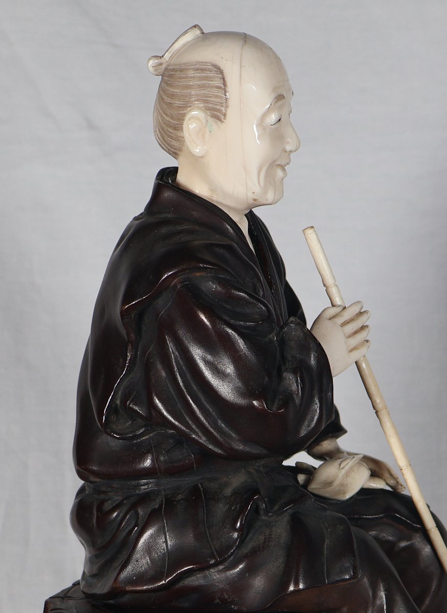 Okimono In Bronze, Wood And Ivory, Japan, Meiji Period-photo-4