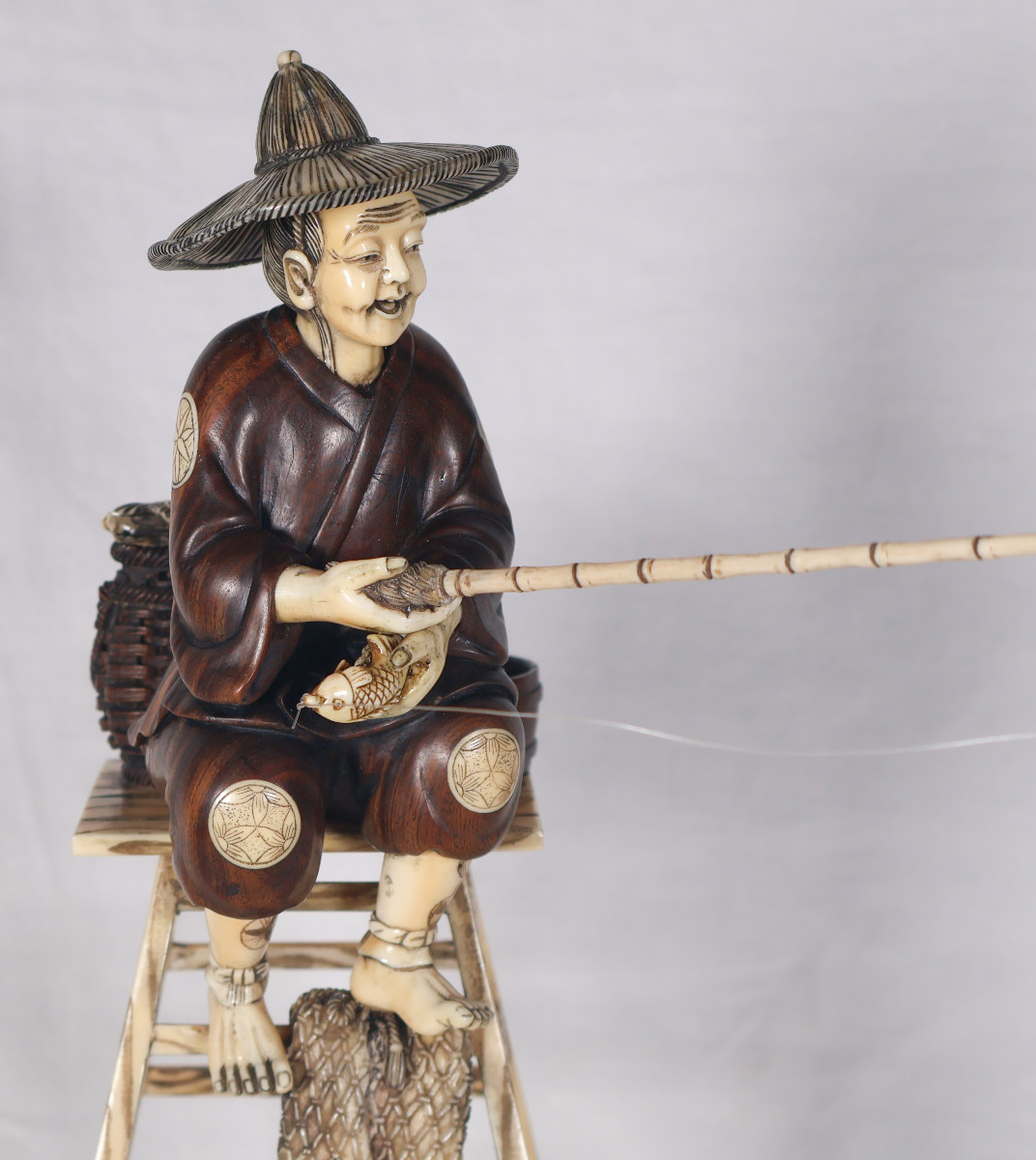 Okimono In Wood And Ivory, Meiji Period Japan-photo-2