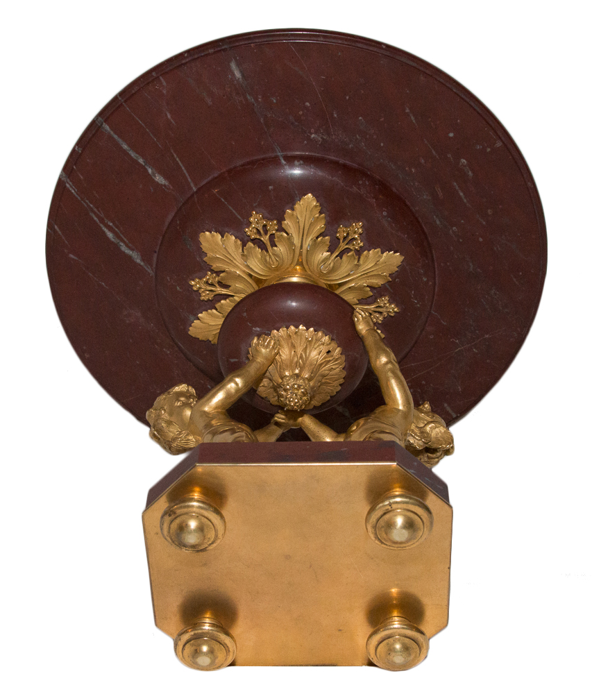 Coupe En Marbre Rouge Royale Et Putti En Bronze Doré Circa 1860-photo-1