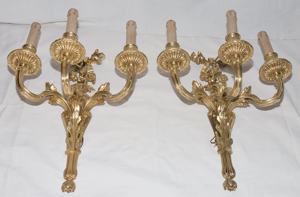 Paire d'Appliques En Bronze Style Louis XVI Circa 1880-photo-2