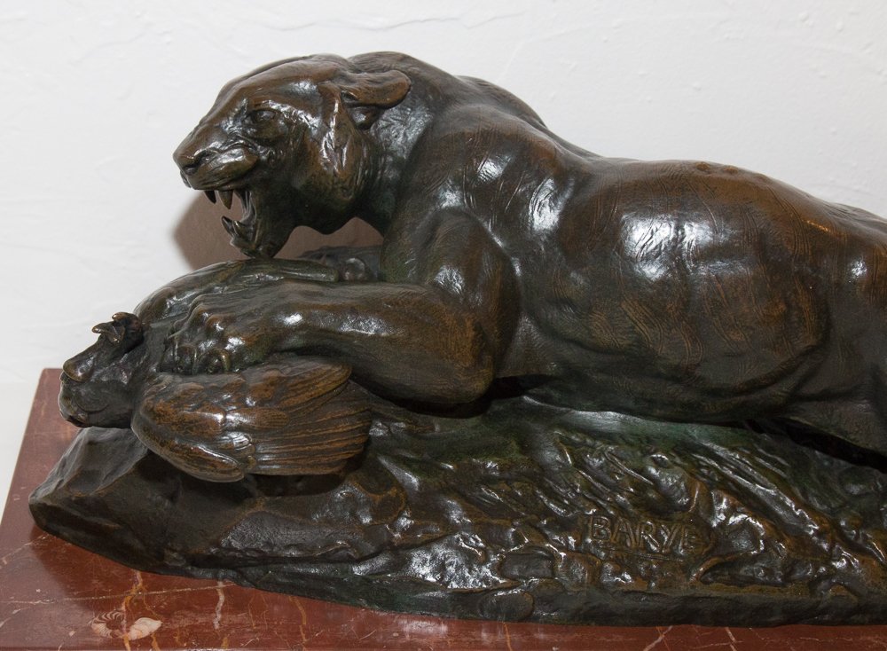 Barye Antoine-louis (1795-1875) Tiger Grabbing A Peacock-photo-2