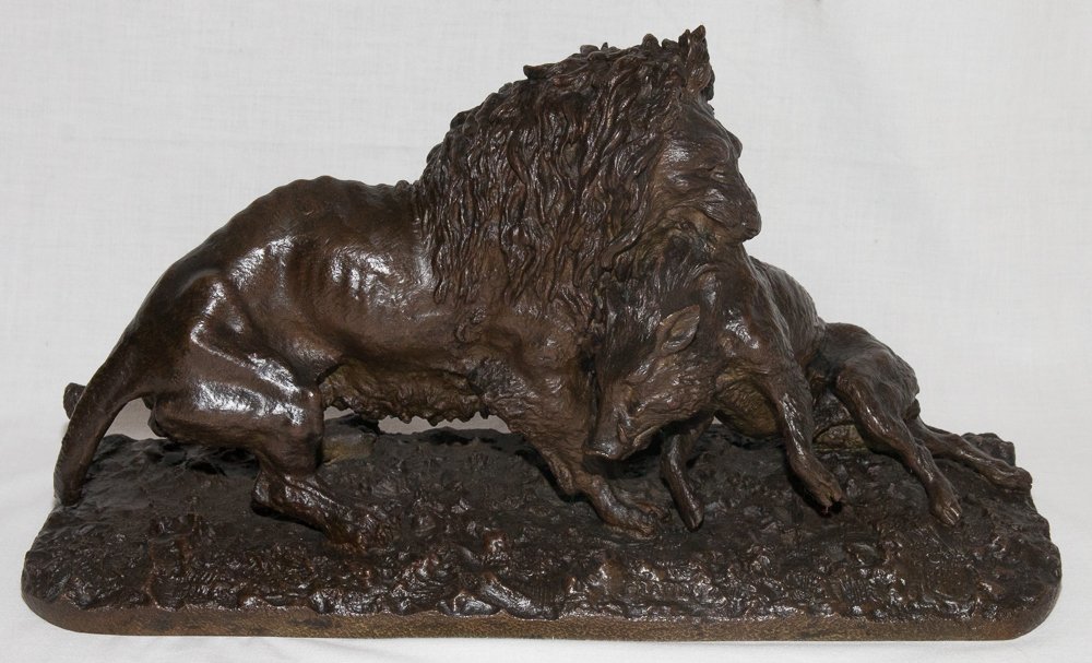Lion Entraînant Un Sanglier Daté 1836 Christophe Fratin 