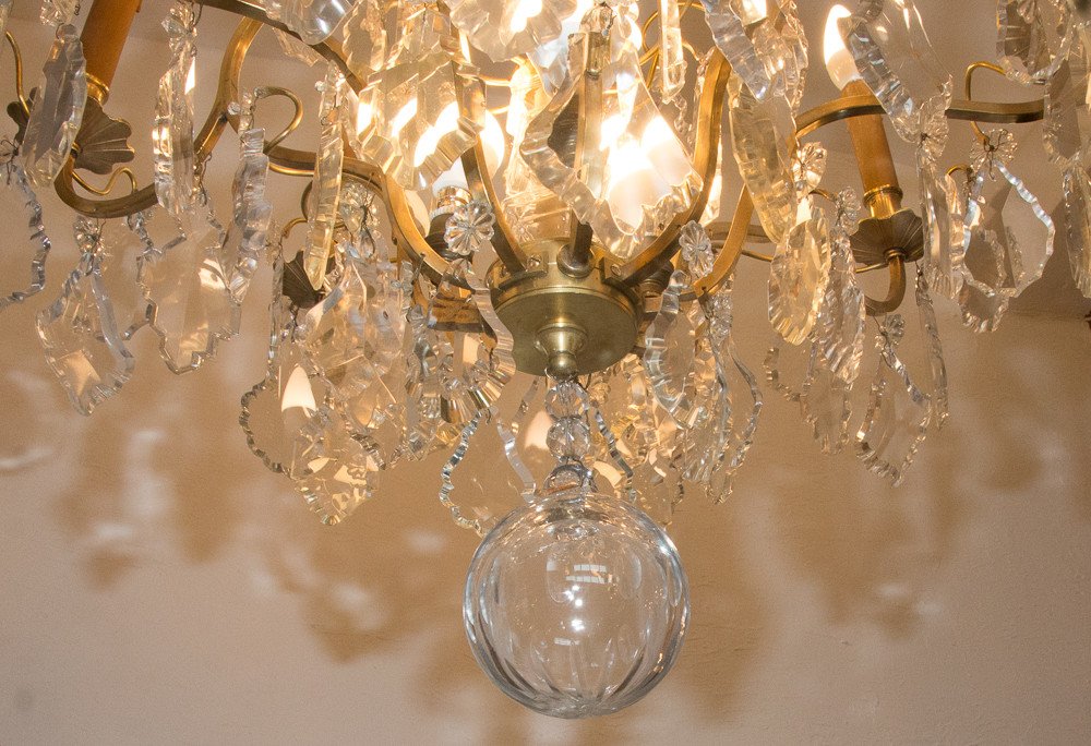 Lustre Cage Style Louis XV En Bronze Et Cristal Circa 1880-photo-6