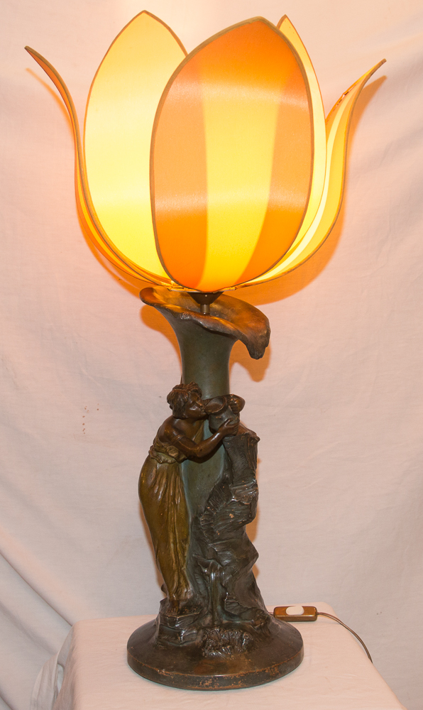 Grande Lampe en terre cuite Art Nouveau signée R.AURILI-photo-1