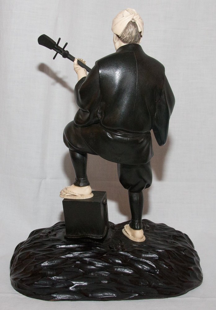  Okimono Joueur De Shamisen Période Meiji-photo-3