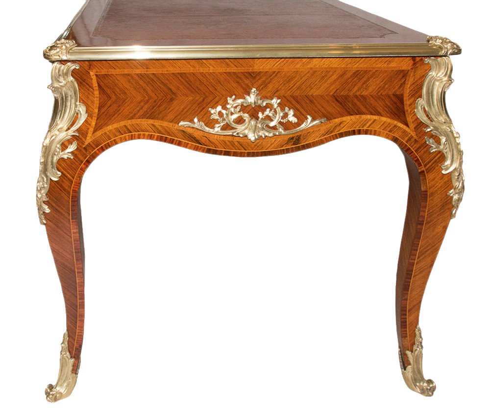 Flat Desk In Louis XV Style Marquetry, 1900 Period-photo-3