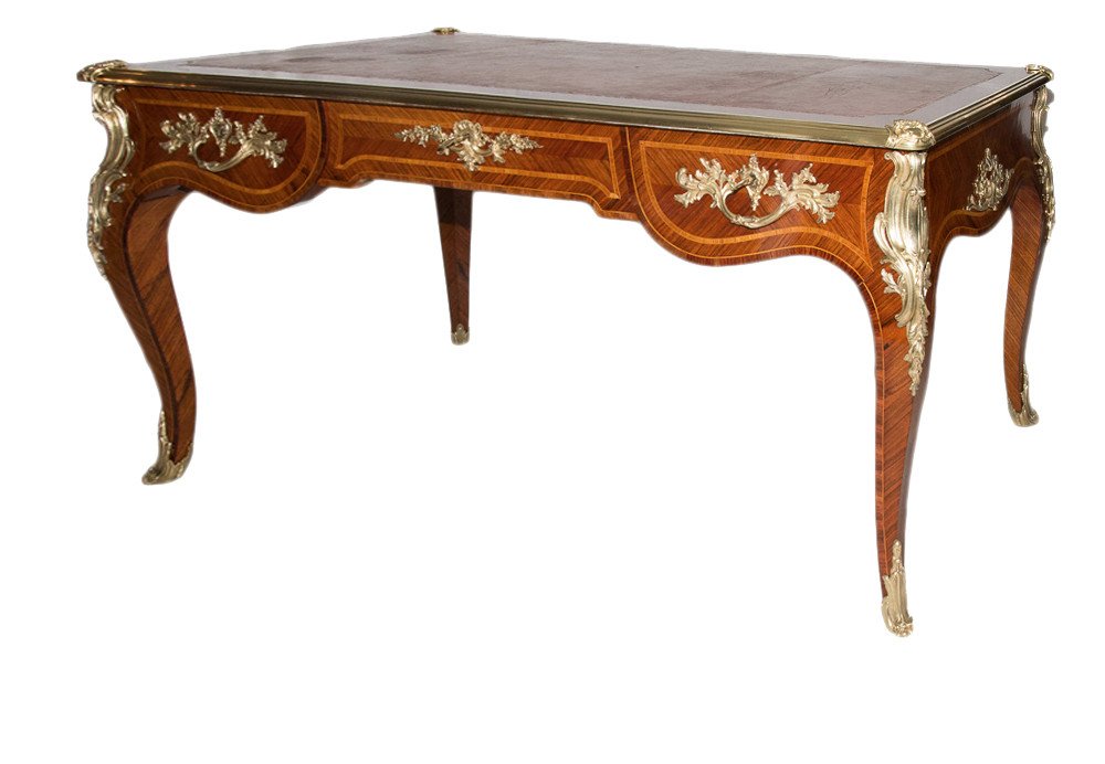 Flat Desk In Louis XV Style Marquetry, 1900 Period-photo-4