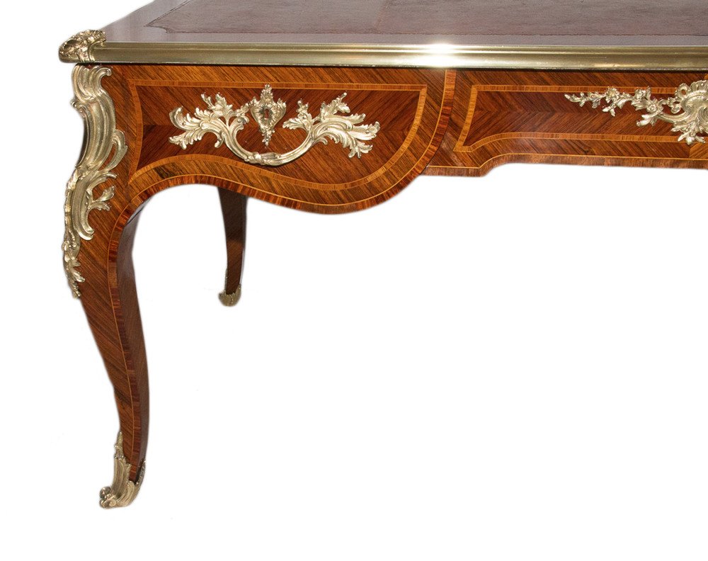 Flat Desk In Louis XV Style Marquetry, 1900 Period-photo-2