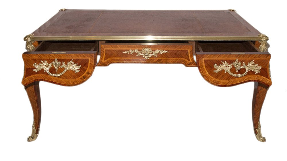 Flat Desk In Louis XV Style Marquetry, 1900 Period-photo-3