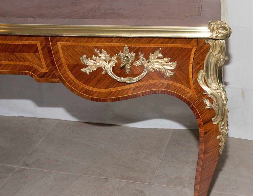 Flat Desk In Louis XV Style Marquetry, 1900 Period-photo-4