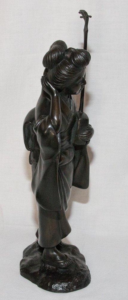 Geisha Sculpture En Bronze Japon époque Meiji-photo-2