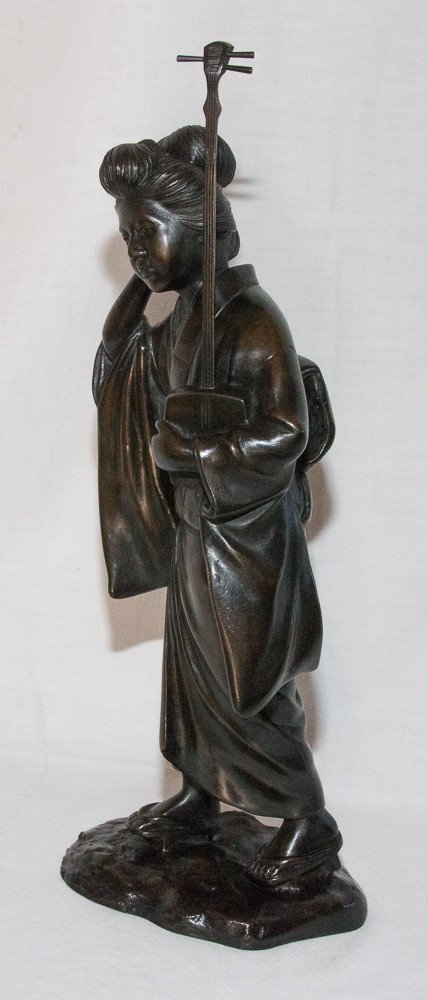 Geisha Sculpture En Bronze Japon époque Meiji-photo-3