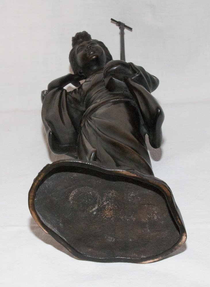 Geisha Sculpture En Bronze Japon époque Meiji-photo-7