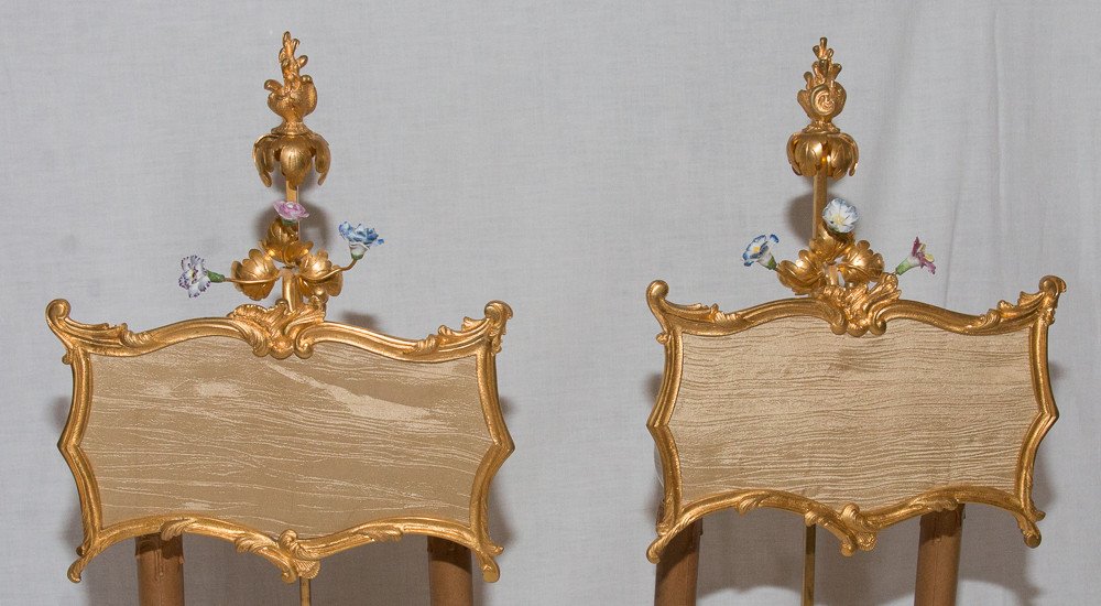 Pair Of Gilt Bronze Screen Lamps Circa 1880-photo-2