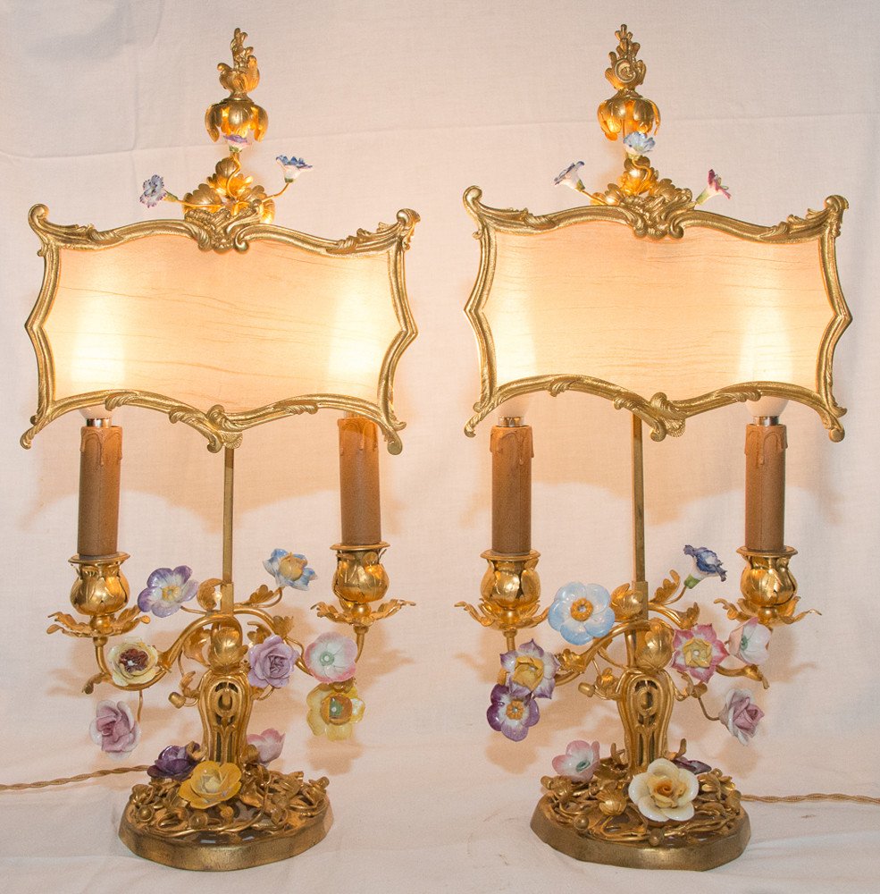 Pair Of Gilt Bronze Screen Lamps Circa 1880-photo-4