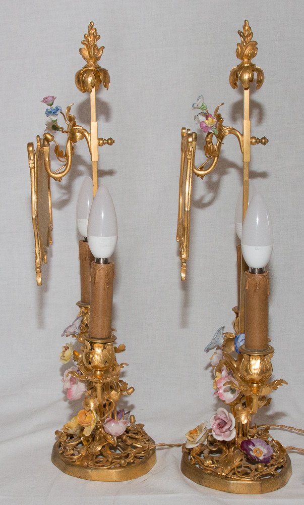 Pair Of Gilt Bronze Screen Lamps Circa 1880-photo-1