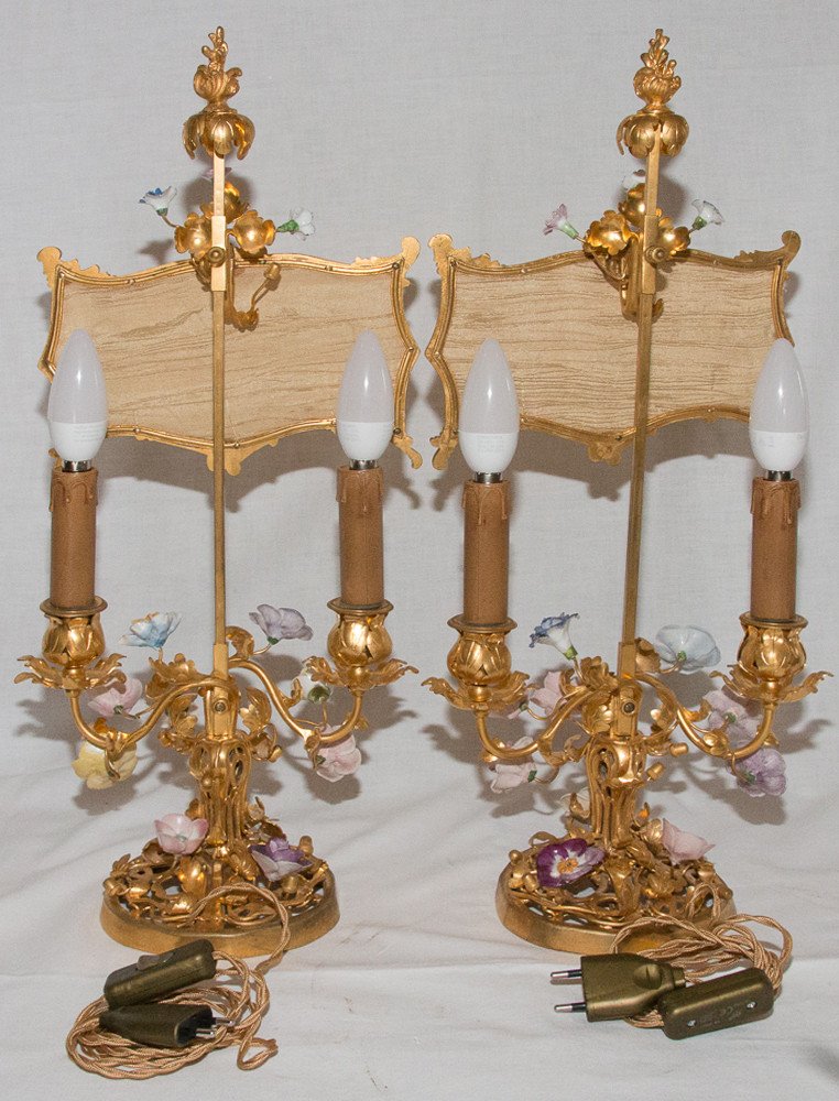 Pair Of Gilt Bronze Screen Lamps Circa 1880-photo-2