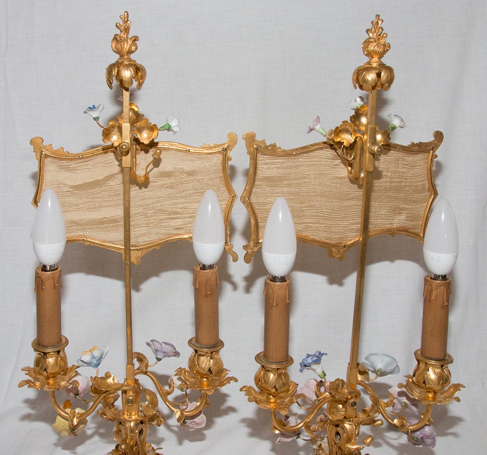 Pair Of Gilt Bronze Screen Lamps Circa 1880-photo-3