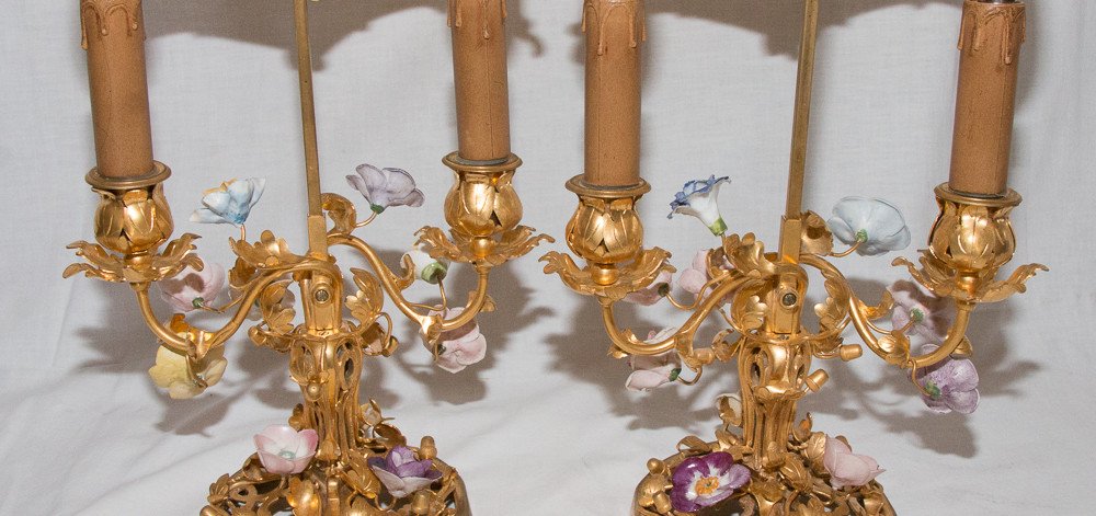 Pair Of Gilt Bronze Screen Lamps Circa 1880-photo-5