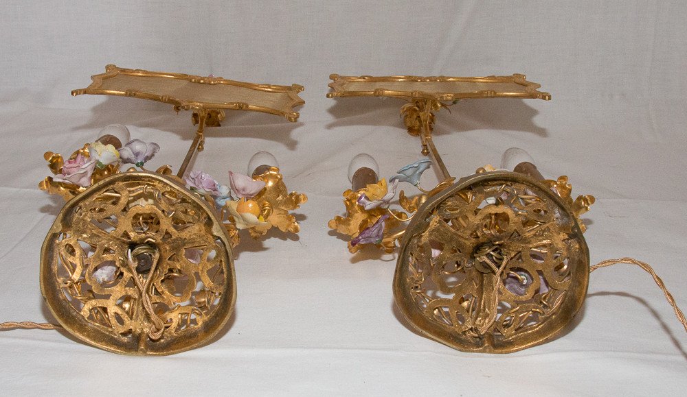 Pair Of Gilt Bronze Screen Lamps Circa 1880-photo-7