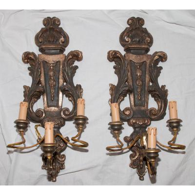 Wall Pair Of Louis XV Style Wooden Italy Mid XXth Century