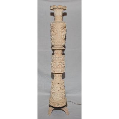 Great Lamp Ivory Height 64 Cm, India 1920-1930 Period