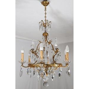 Bronze And Crystal Chandelier Signed Baccarat Late 19th Century