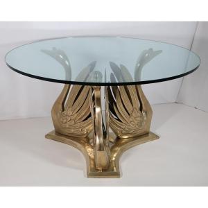 Round Swan Table In Bronze 1970s 