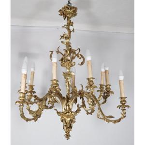  Lustre Rocaille En Bronze Doré époque XIXe 