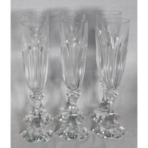 Set Of 6 Saint Louis Champagne Flutes, Chambord Model