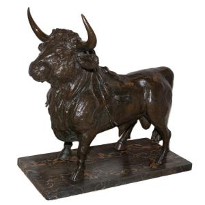 Andalusian Manade Bull In Bronze, Early 20th Century