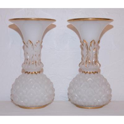 In Baccarat Opaline Vases Pair Circa 1850