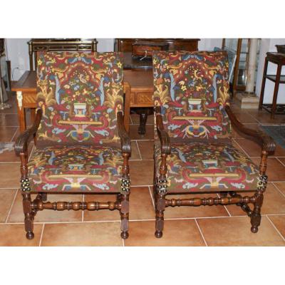 Paire De Fauteuils Louis XIII 18ème Siècle