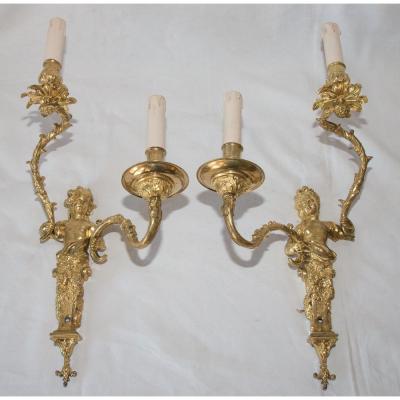 Paire d'Appliques En Bronze Doré Style Régence Circa 1870