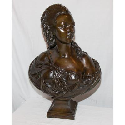 Grand Buste En Bronze "comtesse Du Barry" d'Après Pajou 19ème Siècle