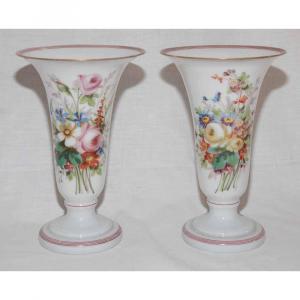 Pair Of Vases In Opaline Baccarat Louis Philippe