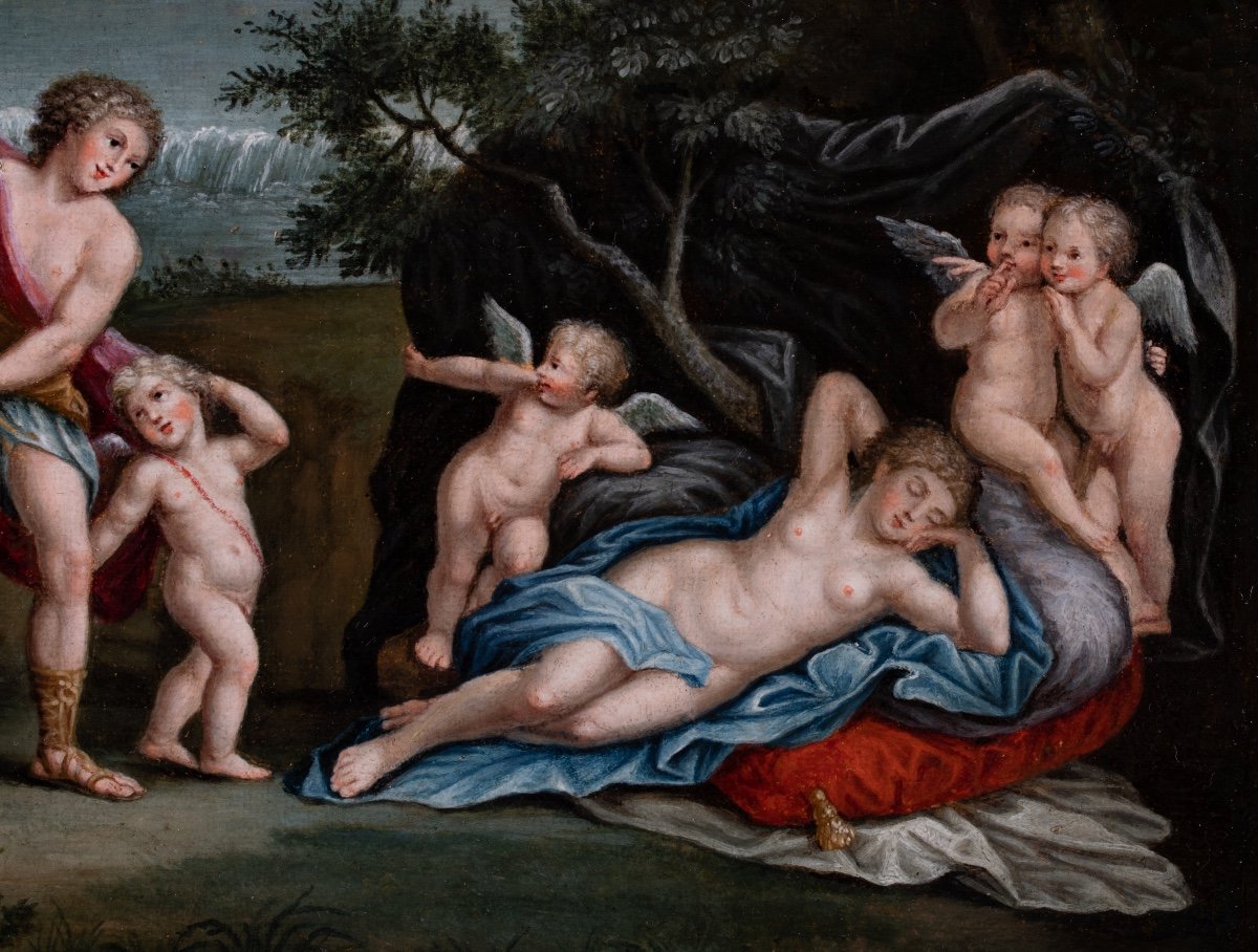 Venus Et Adonis , école Italienne 17 è siècle  , suiveur de l’Albane .-photo-3