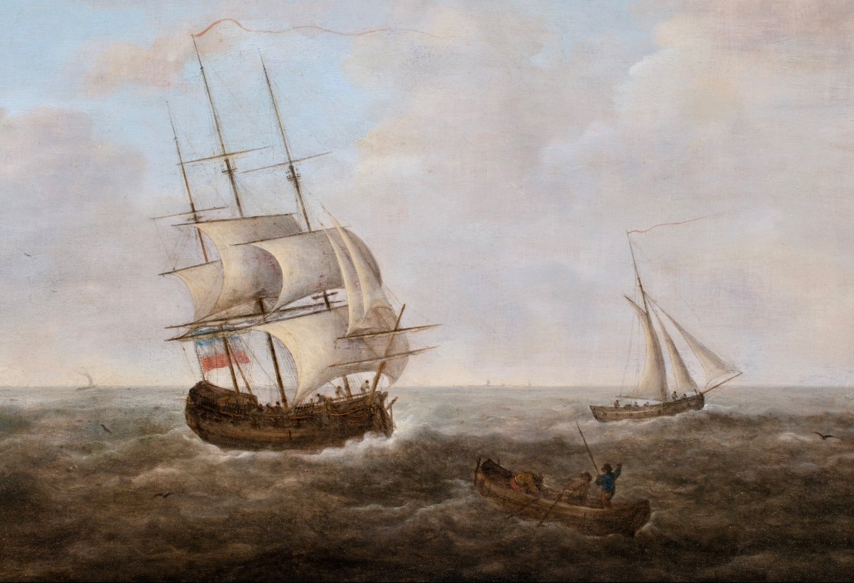 Bateaux par temps  calme ,  attribué à Pieter  de Zeelander , Hollande 17e-photo-2