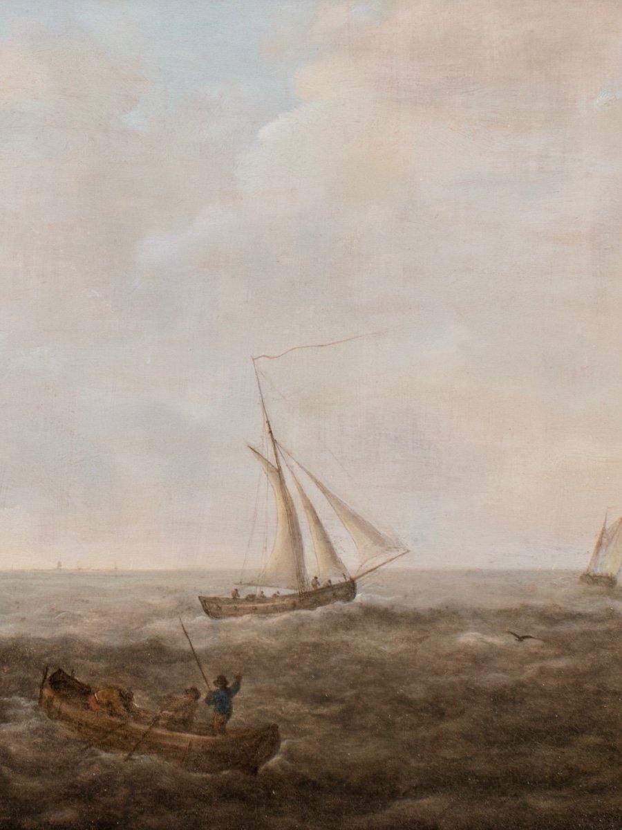 Bateaux par temps  calme ,  attribué à Pieter  de Zeelander , Hollande 17e-photo-2